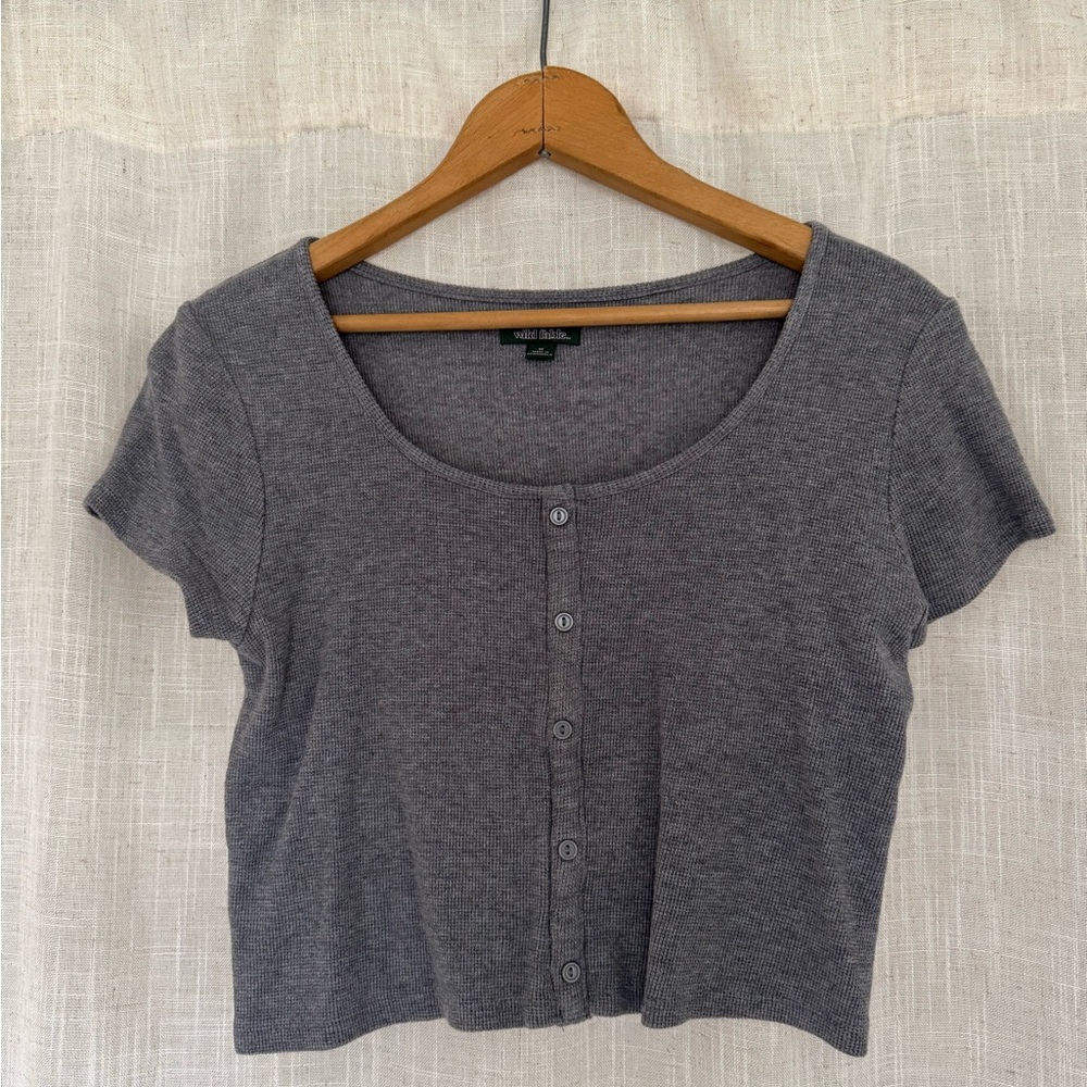 Gray Button-Up Knit Top
